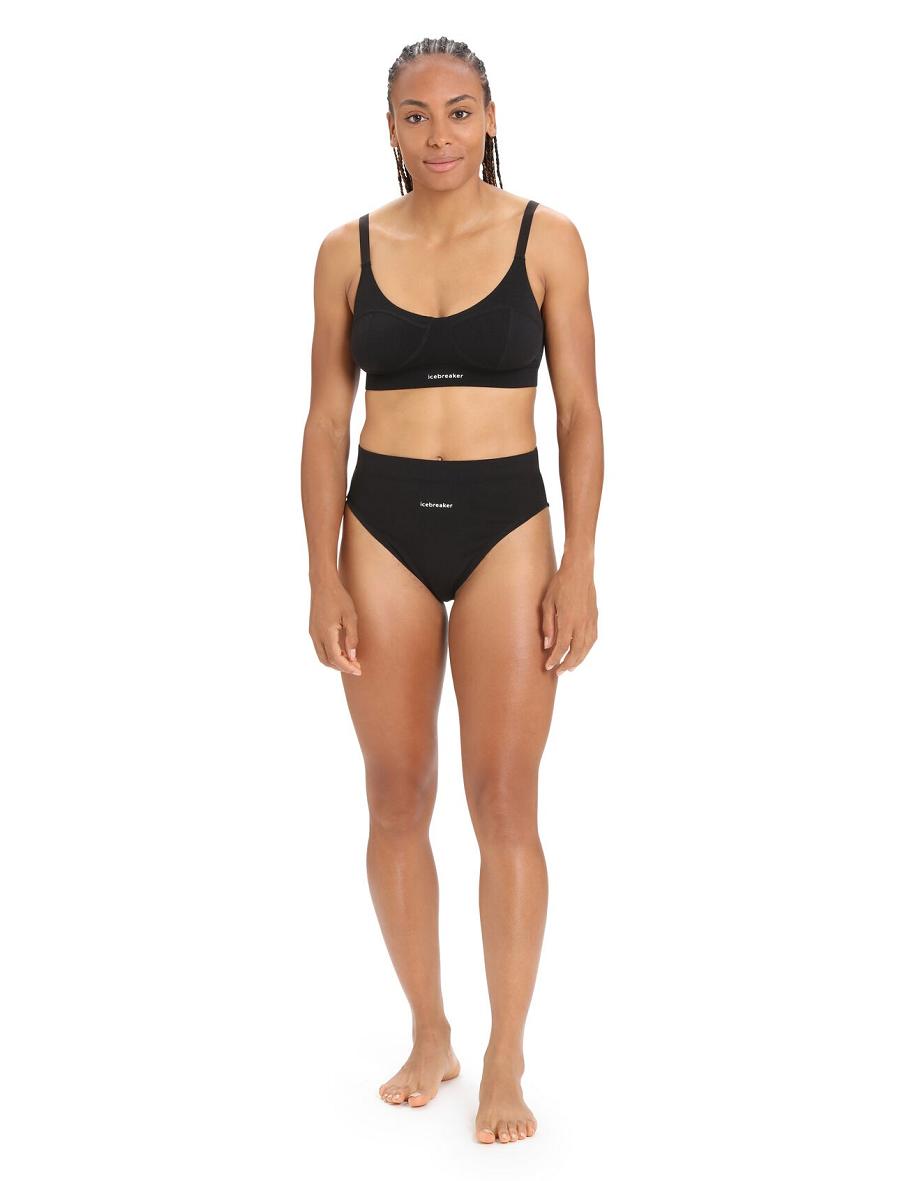 Black Icebreaker Merino Queens High Cut Brief Women's Underwear | AU 1695AHKP